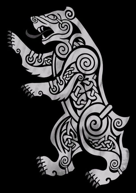 Celtic Bear Tattoo For Men, Norse Bear Art, Bear Warrior Tattoo, Norse Wolf Design, Norse Animals Tattoo, Nordic Animal Tattoo, Norse Bear Tattoo, Bjorn Tattoo, Nordic Bear Tattoo