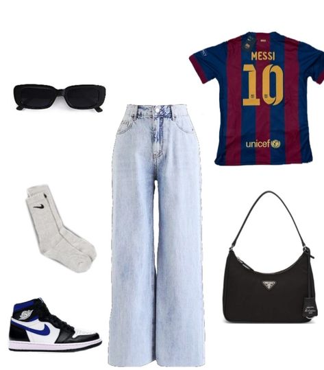 Outfit With Soccer Jersey, Barcelona Jersey Outfit Women, Soccer Outfits For Women Fashion, Barcelona Shirt Outfits, Messi Jersey Outfit, Barca Jersey Outfit, Barcelona Jersey Outfit, Soccer Outfits For Women, Barca Outfit