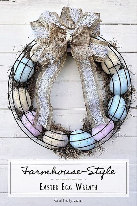 Easter Egg Wreath Diy, Dollar Tree Easter Crafts, Egg Wreath, Easter Wreath Diy, Diy Spring Wreath, Easter Egg Wreath, Easter Craft Decorations, Spring Easter Crafts, Easter Egg Crafts