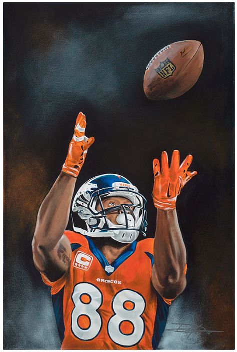 Demaryius Thomas, Denver Broncos by Don Medina Denver Broncos Wallpaper, Broncos Wallpaper, Broncos Players, Demaryius Thomas, Nfl Art, Denver Broncos Baby, Broncos Cheerleaders, Nfl Football Art, Detroit Sports