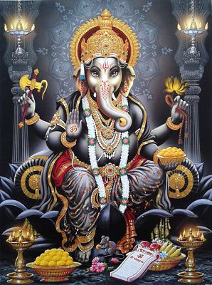 Lord Ganesha Ganesh - POSTER (Golden Effect Glossy Paper) (11.5"x15.5") Tattoos Polynesian, Arte Ganesha, Hindu Tattoos, Tattoo Lotus, Tattoos Hand, Tattoos Black, Ganesh Lord, Tattoos Arm, Shri Ganesh Images