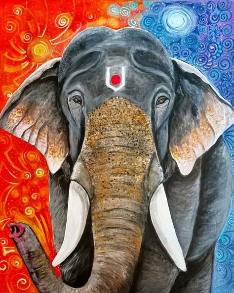 Elephant Acrylic Painting, Indian Elephant Art, Elephant Painting Canvas, Colorful Art Paintings, Elephant Tattoo Design, India Painting, Elephant Colour, Elephant Canvas, Madhubani Art