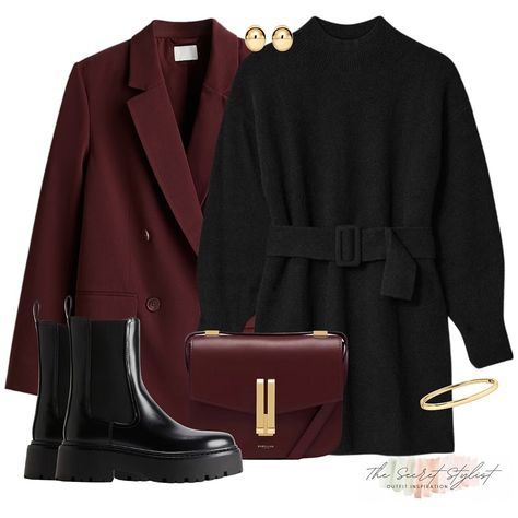 Styling the black belted knit dress we all know and love, that you can save 15% off today! I’ve kept it casual, but elevated with the burgundy blazer and flat black ankle boots (which also have the 15% off today) 🖤 Comment LINKS to receive the outfit links directly 🙌🏼 Or SHOP the outfit in the September highlight or via my LTK SHOP - The Secret Stylist #knitdresss #burgundyoutfit #burgundy #blazeroutfit #blazer #andotherstories #knitteddress #outfitoftheday #ootdinspo #demellier #womensfas... Burgundy Booties Outfit, Burgundy Ankle Boots Outfit, Belt Over Blazer, Burgundy Blazer Outfit Woman, Burgundy Outfits For Women, Ankle Boots Outfit For Women, Flat Black Ankle Boots, Belted Blazer Outfit, Burgundy Blazer Outfit