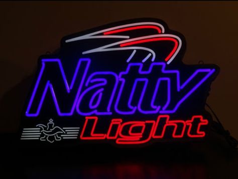 Natty Light opti neon sign for man cave! Sae Cooler, Natty Light, Rec Room, Coolers, Neon Sign, Dorm Room, Man Cave, Amber, Neon Signs