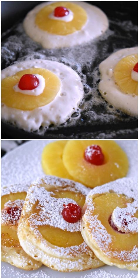 Pineapple Upside Down Pancakes Pancakes Ideas For Kids, Very Simple Breakfast Ideas, Yummy Brunch Ideas, Camping Breakfast No Cook, Pancakes Variations, Fun Food To Make With Kids, Breakfast Birthday Party Food, Fun Kids Breakfast Ideas, Handheld Breakfast Ideas