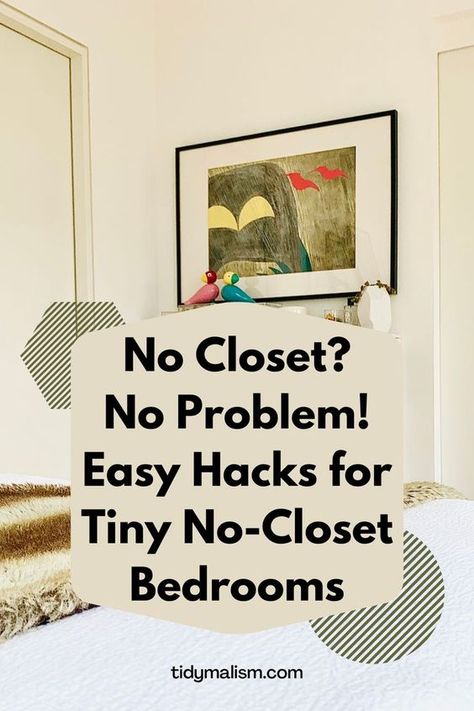 No Closet Bedroom, Bedroom With No Closet, Closet Bedroom Ideas, Small Space Clothing Storage, Bedroom Ideas Bed, Tiny Bedroom Storage, Makeshift Closet, Tiny Closet Organization, Small Closet Room