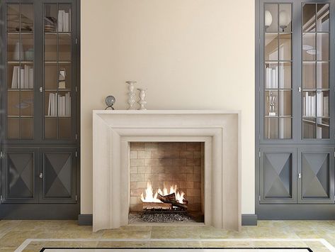 Contemporary Fireplace Designs, Transitional Fireplace, Cast Stone Fireplace, Stone Fireplace Mantel, Fake Fireplace, Limestone Fireplace, Fireplace Built Ins, Concrete Fireplace, Traditional Fireplace