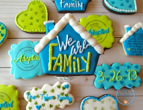 Adoption Day Cookies Decorated, Adoption Day Cake Ideas, Teenage Adoption Party, Adoption Party Cookies, Adoption Day Party Theme, Adoption Day Cookies, Adoption Party Theme Ideas, Adoption Theme Party, Adoption Cookies Decorated