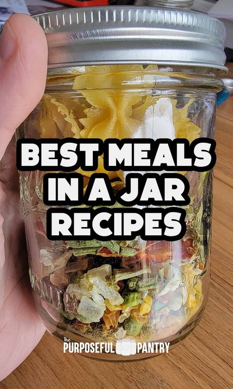 Get the 100 best meals in a jar recipes to stock your pantry, fill your backpack for hiking trips, ad put aside for emergency meals for your family, or give as gifts to others in need. Recipes for soups, stews, casseroles, breakfasts and so much more! Soup In A Jar Meal Prep, Instant Pot Meals In A Jar, Meal In A Jar Canning Recipes, Jar Meals Recipes, Meals In A Jar Recipes Just Add Water, Pasta In A Jar, Bread In A Jar Recipe, Meals In A Jar Recipes, Meal In A Jar Recipes