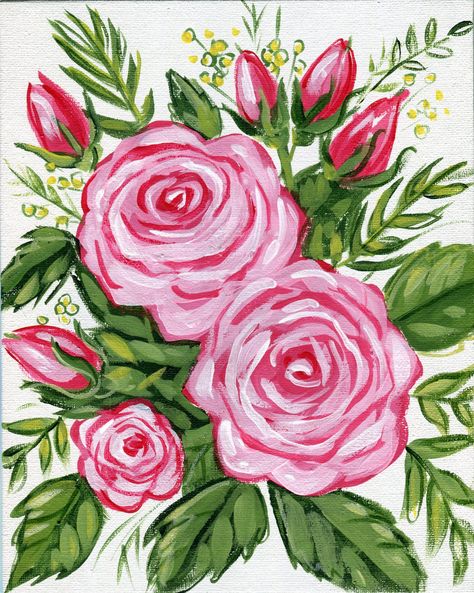 Rose Painting Acrylic, Drawing Roses, Easter Canvas, Painting Flowers Tutorial, Easy Flower Painting, Roses Art, Folk Art Flowers, Acrylic Painting Flowers, Online Class