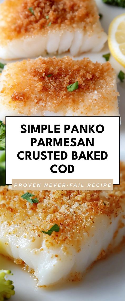 Image for Simple Panko Parmesan Crusted Baked Cod Cod Parmesan Crusted, Panko Parmesan Crusted Cod, Parmesan Crusted Cod Baked, Parmesan Cod Baked, Pan Fried Cod Fish Recipes Panko, Pan Fry Cod, Panko Cod Baked, Panko Fish Recipes, Pan Fried Cod Fish Recipes