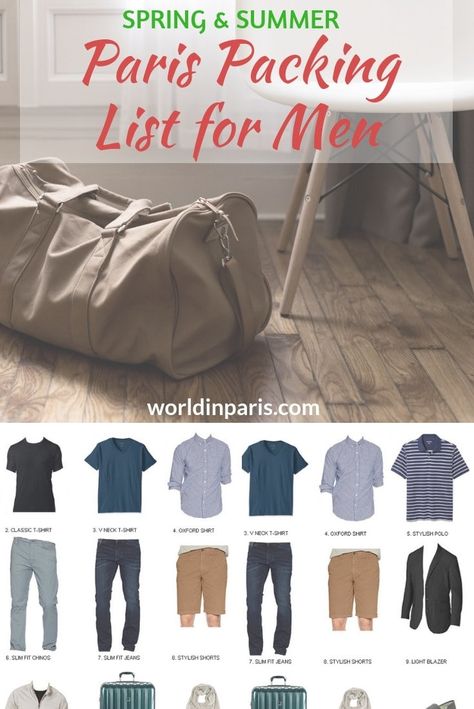 Men’s Parisian Style, Packing List For Paris, Travel Essentials For Men, Paris Spring Outfit, Paris Summer Outfits, Paris In April, Paris Packing List, Clothing Capsule, Paris Packing