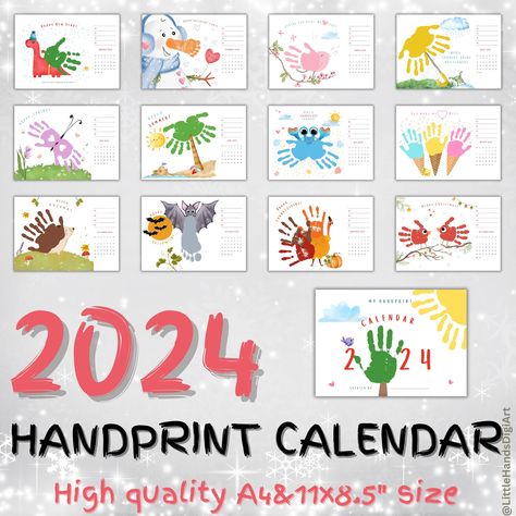 Monthly Handprint Calendar, Handprint Calendar Preschool, 3s Preschool, Handprint Calendar, Craft Handprint, Diy Kid Activities, Calendar Art, Preschool Class, Diy Calendar