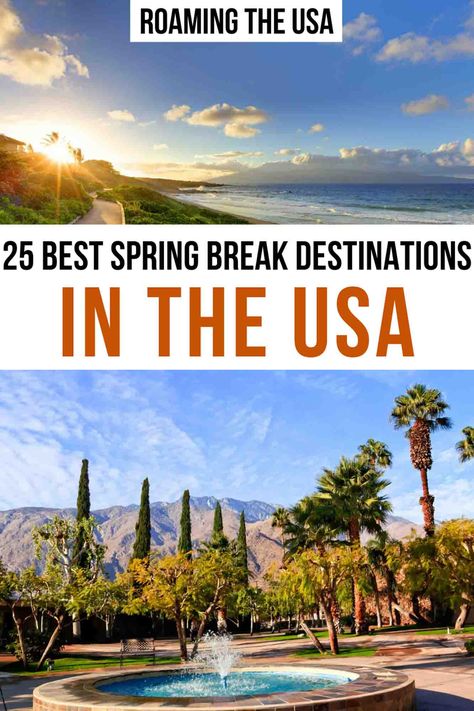 The 25 Best Spring Break Destinations in The US - Roaming the USA Spring Break Family Destinations, Spring Break Destinations Usa, Best Spring Break Destinations In The Us, Midwest Spring Break Trips, Spring Break Destinations Families, Best Spring Break Destinations, Spring Break Ideas, Usa Vacations, Spring Travel Destinations