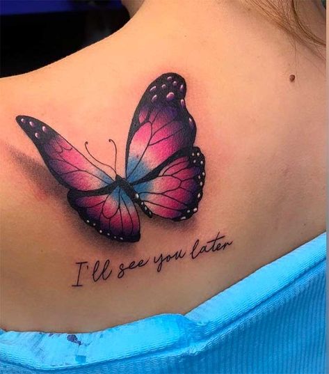 1111 Clock Tattoo, Purple Butterfly Tattoo Memorial, Rip Sister Tattoos, Memorial Butterfly Tattoo, Butterfly Memorial Tattoo, Tattoos For Passed Loved Ones, Daschund Tattoo, Winged Warrior, Purple Butterfly Tattoo