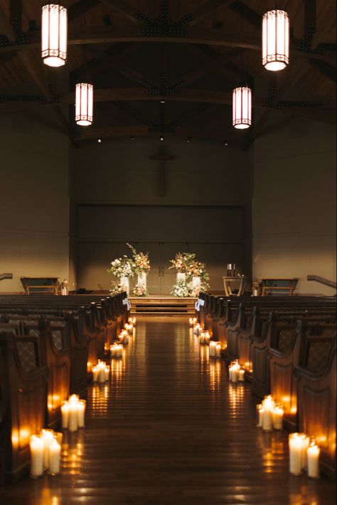 #wedding #flowers #florals #weddingflowers #whimsical #weddingday #weddingdress #weddingchapel Simple Wedding Altar Ideas, Fall Wedding Church Decorations, Candlelit Concert, Simple Wedding Church Decorations, Small Church Wedding Ideas, Church Wedding Decorations Elegant, Wedding Isle Candles, Small Church Wedding Decorations, Church Aisle Candles