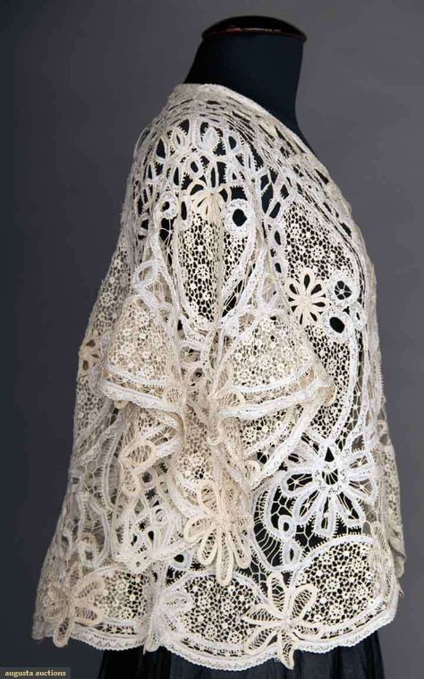 Edwardian Battenburg Lace Jacket, Waist Length With Short Bell Sleeves, Chemical Lace Inserts, 1890-1920 Edwardian Jacket, White Lace Jacket, Battenberg Lace, Wedding Cloak, Bohemian Luxe, Vegetable Bag, Lace Coat, Lace Cape, Battenburg Lace