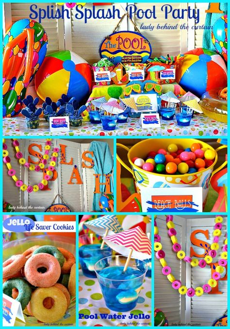 Indoor Pool Birthday Party Ideas, Pool Party Dessert Table, Indoor Pool Birthday Party, Splash Pad Birthday Party Ideas, Splash Party Ideas, Pool Party Ideas For Kids, Splish Splash Party, Water Birthday Parties, Water Birthday