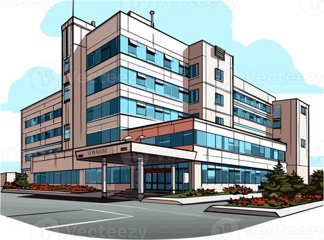 Hospital Sketch, Hospital Drawing, Hospital Illustration, Book Hospital, 2 Point Perspective Drawing, Hospital Reception, Hospital Building, Building Drawing, Building Illustration