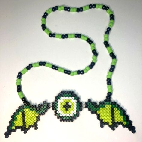 Green Eyeball Necklace - Kandi Necklace Perler Bead Necklace Handmade With Love Rave Necklace Kandi, Green Perler Bead Pattern, Kandi Necklace Choker, Perler Bead Accessories, Spongebob Perler Beads, Halloween Kandi, Eyeball Necklace, Perler Bead Necklace, Perler Necklaces