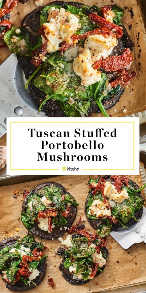 Stuffed Portobello Mushrooms | Kitchn Healthy Stuffed Mushrooms Portobello, Baked Portobello Mushroom Recipes, Caprese Portabella Mushrooms, Stuffed Portabella Mushrooms Vegan, Mediterranean Stuffed Mushrooms, Stuffed Portabella Mushrooms Healthy, Portabella Mushroom Recipes Baked, Stuffed Mushrooms Portobello, Stuffed Portabella Mushroom Recipes