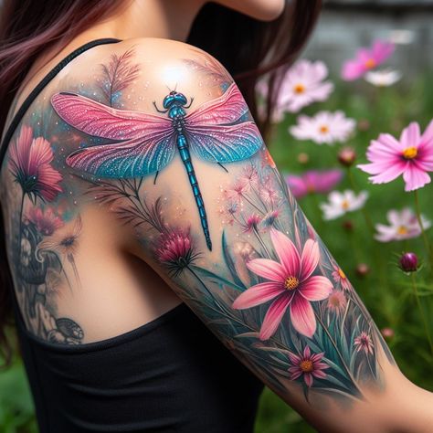 Hand Tattoos Ideas, Natur Tattoo Arm, Art With Nature, Dragonfly Tattoos, Fingerprint Tattoos, Wörter Tattoos, Iridescent Wings, Bright Tattoos, Dragonfly Tattoo Design