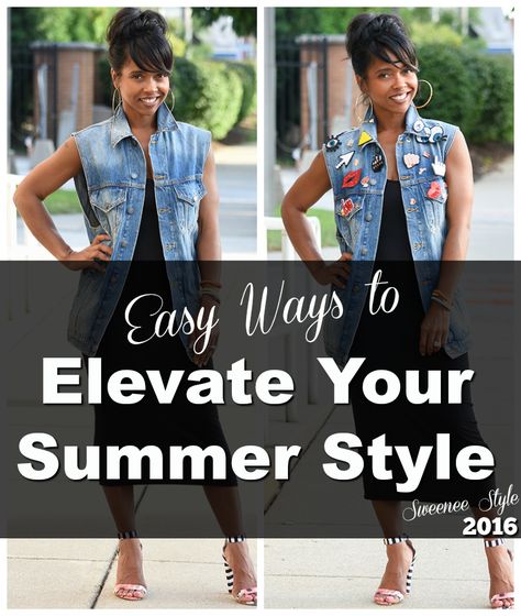 EASY WAYS TO: Elevate Your Summer Style | Sweenee Style Summer Denim Sundress For Day Out, Sweeney Style, Summer Dinner Outfit, Modesty Dress, Sweenee Style, Cable Knit Hat, Jacket Vest, Fashion Hacks, Cute Sweatshirts