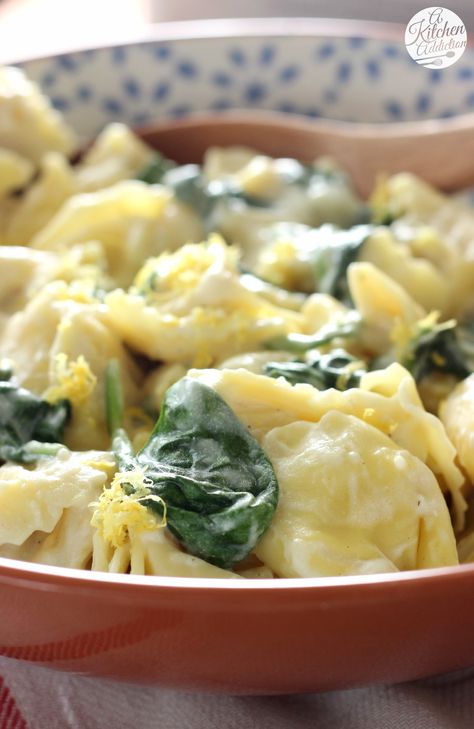 Tortellini with Spinach and Lemon Cream Sauce Recipe l www.a-kitchen-addiction.com Cheese Tortellini Recipes Easy, Tortellini Recipes Easy, Tortellini With Spinach, Easy Tortellini Recipes, Spinach Pasta Sauce, Spinach Cream Sauce, Meatless Entrees, Cheese Tortellini Recipes, Lemon Cream Sauce