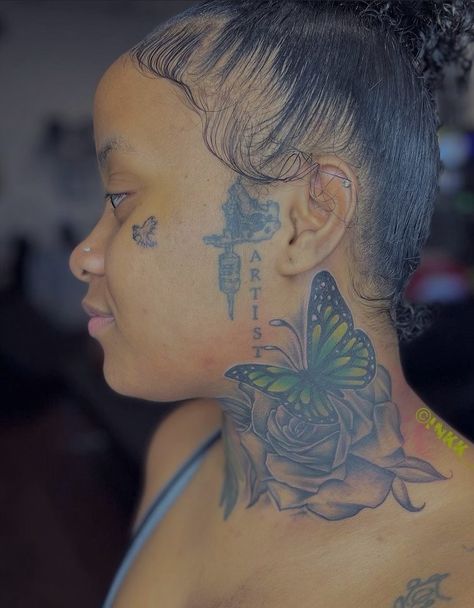 Side Face Neck Tattoo, Coverup Neck Tattoos Women, Face Tattoo Cover Up Ideas, Neck Tattoos Women Cover Up, Neck Sleeve Tattoo For Women, Neck Tattoo Cover Up For Women, Cover Up Neck Tattoos For Women, Big Neck Tattoo, Neck Cover Up Tattoos For Women