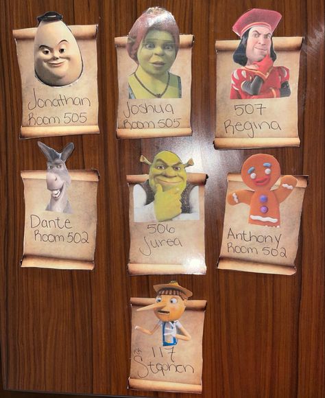 Shrek Door Decoration, Shrek Door Decs, Shrek Bulletin Board, Funny Ra Bulletin Boards, Shrek Diy Decorations, Shrek Decor, Shrek Decorations, Door Decorations Ra, Ra Decorations