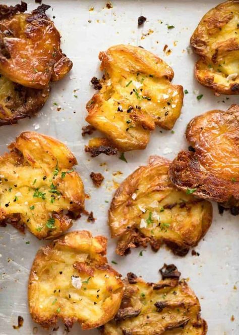 The best, buttery, golden, ultra crispy smashed potatoes you will ever have! www.recipetineats.com Smashed Potatoes Recipe, Crispy Smashed Potatoes, Mini Potatoes, Recipetin Eats, Recipe Tin, Smashed Potatoes, How To Cook Potatoes, Baked Potatoes, Potato Dishes