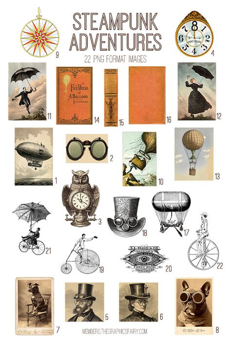 Our latest vintage digital bundle is full of incredible Steampunk Ephemera! Perfect for Crafts or Junk Journals! Steampunk Ephemera, Paper Doll Costume, Photoshop Elements Tutorials, Vintage Paper Printable, Photoshop Brush Set, Craft Video, Travel Collage, The Graphics Fairy, Collage Diy