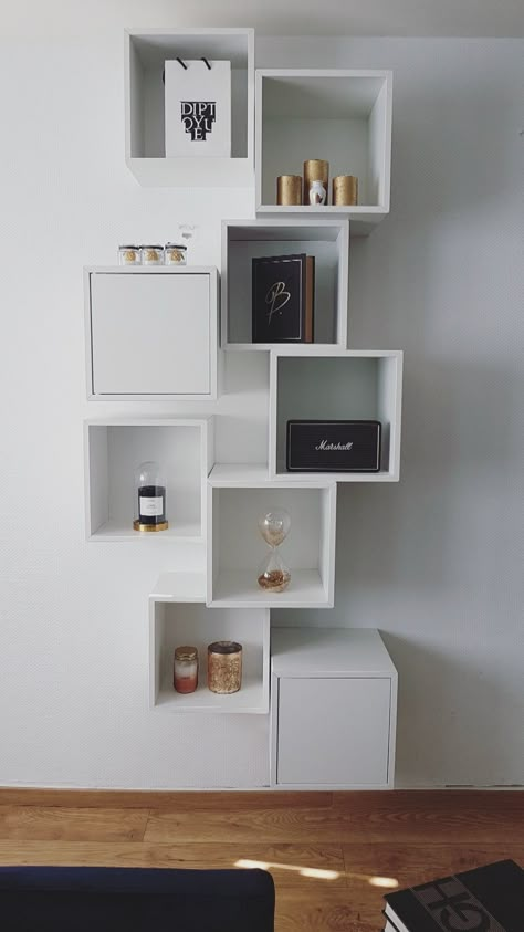 Ikea Cubes Ideas, Eket Inspiration, Ikea Eket Ideas, Eket Ideas, Cube Ikea, Eket Ikea, Ikea Cubes, Cube Wall Shelf, Ikea Eket