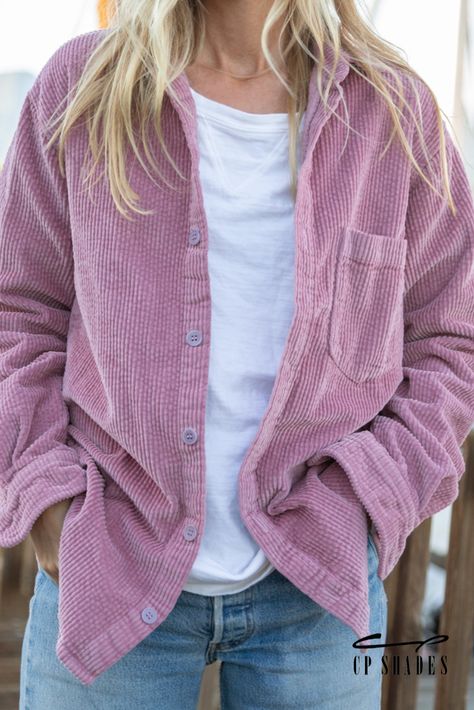 The dusty rose color of our dreams! Pink Corduroy Shirt Outfit Women, Cordrouy Shirt, Pink Courderoy Jacket, Casual Pink Soft-washed Shirt, Spring Corduroy Button-up Outerwear, Button-up Corduroy Top With Corduroy Collar, Wide Wale Corduroy, Natural Fiber Clothing, Oversized Button Down Shirt