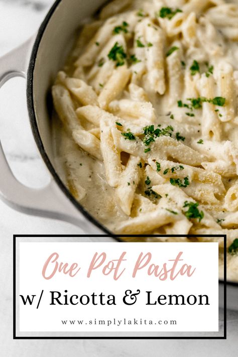 This week, try making this One Pot Pasta with Ricotta and Lemon for a simple pasta dish. It comes together in 15 minutes for a comforting pasta that is creamy with the perfect balance of rich ricotta and tangy lemon. simplylakita.com #lemonpasta #ricottarecipe Pasta With Ricotta, Pasta Noodle Recipe, Simple Pasta, One Pot Pasta Recipes, Ricotta Pasta, Easy Pasta Dishes, Vegan Pasta Recipes, Easy One Pot Meals, Lemon Pasta