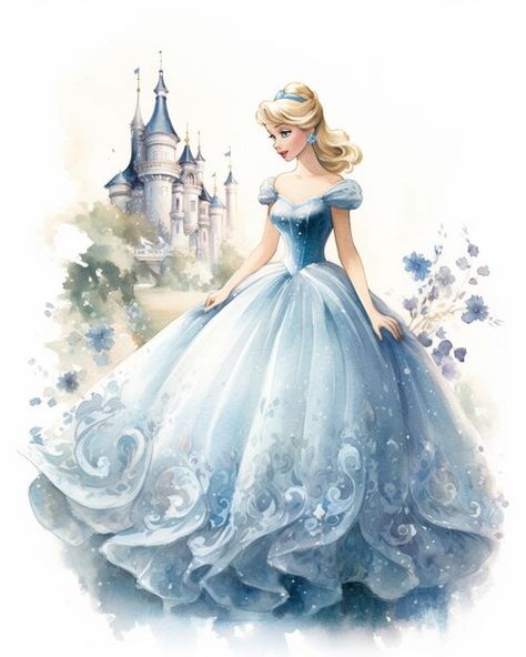 Princess Watercolor Art, Cinderella Anime, Cinderella Pictures, Drawing Of A Woman, Sara Kay, Nice Tattoos, Tattoos Women, Watercolor Paintings For Beginners, Princess Drawings