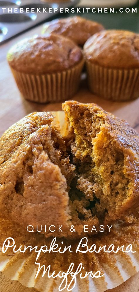 Easy Pumpkin Banana Muffins are soft, warmly spiced and taste of fall! Quick and easy, this is the best pumpkin banana muffin recipe for a delicious breakfast! Best Muffin Recipe, Pumpkin Banana Muffins, Banana Muffin, Pumpkin Banana, Delectable Desserts, Muffin Recipe, Recipe Board, Pumpkin Muffins, 140 Pounds