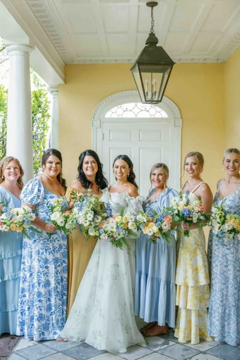 Yellow Blue Bridesmaid Dresses, Blue Green Yellow Bridesmaid, Pastel Yellow And Blue Wedding Bridesmaid Dresses, Blue Yellow Bridesmaid Dresses, Mixed Florals Bridesmaids, Light Blue And Yellow Bridesmaid Dresses, Blue Green Yellow Bridesmaid Dresses, Blue Green Yellow Wedding Colors, Light Blue And Pale Yellow Wedding