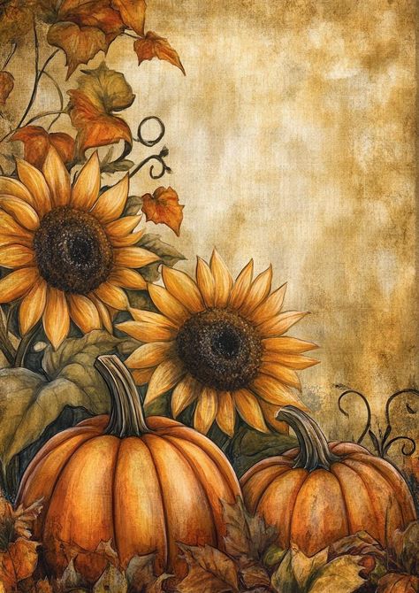 In the vibrant tapestry of autumn, a rich narrative unfolds in the stunning artwork titled 'Fall Harvest.' Drawing inspiration from the renowned artist Mandy Disher, this piece encapsulates the essence of the season with a delightful interplay of sunflowers and pumpkins. The art captures the warmth and abundance of harvest time, reflecting the golden hues and earthy tones that characterize the fall landscape. With each brushstroke, the artist evokes feelings of nostalgia and celebration, invitin Fall Scenes With Pumpkins, Harvest Drawing, Sunflowers And Pumpkins, Pumpkin Artwork, Fall Sunflowers, Sunflower Artwork, Pumpkin Canvas, Fall Artwork, Pumpkin Images