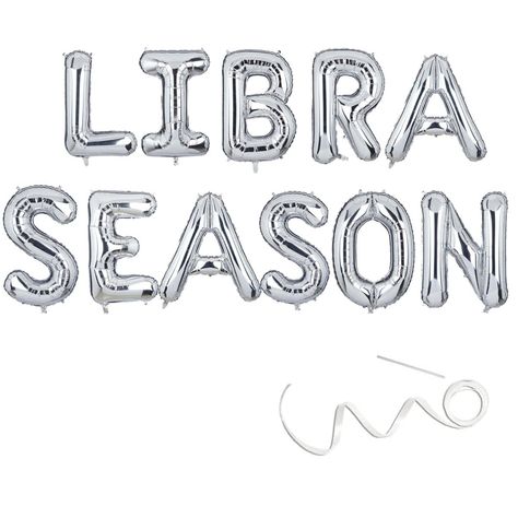 PRICES MAY VARY. Package Include :1 set of "LIBRA SEASON" 16 inch Silver foil letter balloon，1*straw，1*roll ribbon Material:Aluminium Foil,balloon will NOT float even filled with helium. Size: The height of each letter is about 16 inches, the spacing between each letter is adjustable. You can stick the balloons anywhere you like or string them to be as banner with the included rope. The balloons banner are self sealing, holding air for long time.The banner is not pre-strung,do leave enough time Astrology Birthday Party, Libra Astrology, Astrology Birthday, Libra Season, Astrology Libra, Libra Sign, September Birthday, Aluminium Foil, October Birthday