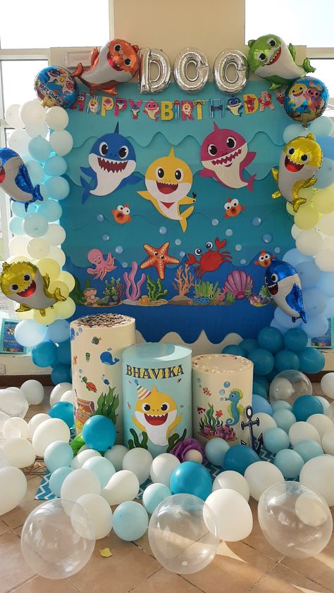 Baby Shark Theme Decoration, Baby Shark Backdrop Ideas, Baby Shark Birthday Party Boy Decoration, Baby Shark Balloon Arch, Baby Shark Birthday Backdrop, Ocean Birthday Party Decorations, Cumpleaños Baby Shark, Baby Shark Party Decorations, Baby Shark Birthday Party Boy