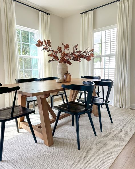 Sharing some still shots of our dining room with subtle fall touches. Still swooning over this gorgeous rug. Love the pattern, texture and neutral tones that helped to define this space. 🤎 Comment SHOP below to receive a DM with the link to shop this post on my LTK ⬇ https://liketk.it/4T7C2 #diningroom #diningroomtable #diningroomdecor #diningroomchairs #falldecor #autumndecor #fallflorals #loloirugs #amberinteriors Neutral Dining Room Ideas, Dining Room Set Up, Monochromatic Dining Room, Modern Organic Dining Room, Organic Dining Room, Simple Dining Room, Neutral Dining Room, Fall Dining Room, Natural Wood Table