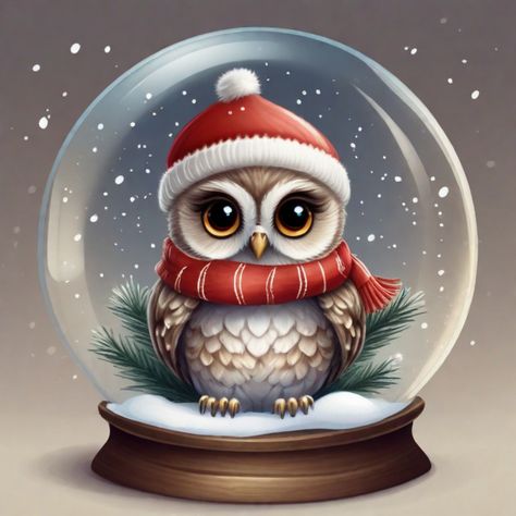 Winter Owls, Hat Snow, Holiday Owl, Winter Owl, Hat Art, Animals Christmas, Christmas Houses, Baby Owl, Owl Pictures