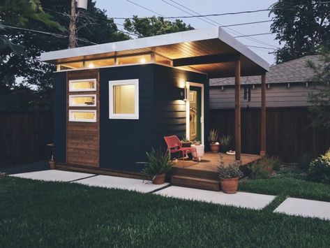 She Shed With Storage, Big Side Yard Ideas, Backyard With Shed Layout, Prefab Office Shed, Modern Shed Ideas, Backyard Additions, Nomad House, Adu Designs, Camp Cabins