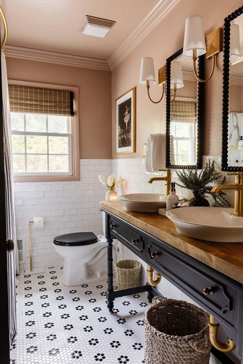 Bless'er House's Amazon Page Pink Bathroom Makeover, Blush Bathroom, Bathroom Makeover On A Budget, Pink And Black Bathroom, Black Vanity Bathroom, Budget Bathroom Remodel, Bathroom Paint Colors, Girls Bathroom, Budget Bathroom