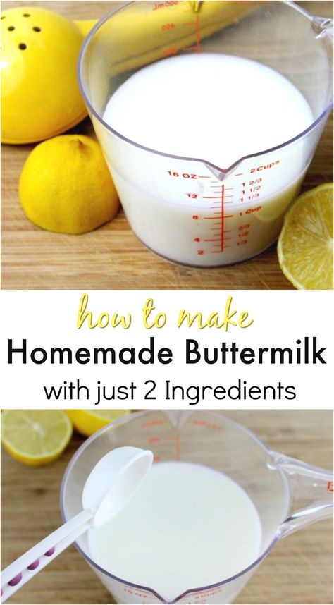 How to make Homemade Buttermilk with just 2 ingredients. This easy made from scratch buttermilk is super easy and quick to make. Buttermilk is great for baking and now you can make it at home.  via @mellisaswigart Milk To Buttermilk How To Make, Buttermilk Diy How To Make, How To Make Butter Milk At Home, How To Make Buttermilk Powder, Buttermilk From Scratch, Diy Buttermilk How To Make, Making Buttermilk From Milk, Buttermilk Substitute How To Make, How To Make Homemade Buttermilk