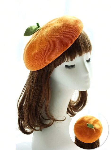 1pc Women Orange Design Fashionable Beret, For Daily LifeI discovered amazing products on SHEIN.com, come check them out! Quirky Fashion Accessories, Orange Fruit Clothes, Orange Fruit Hat, Orange Mochi, Orange Beret, Fruit Clothes, Fruit Dress, Quirky Accessories, Comfy Accessories