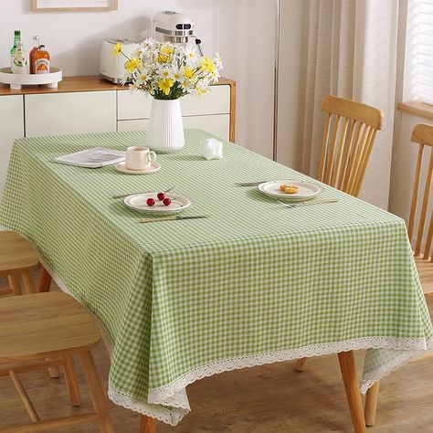 PRICES MAY VARY. QUALITY FABRIC - This Green Checkered Buffalo Plaid Rectangle tablecloth, made of cotton linen fabric, combines the comfort of cotton with the firmness of linen in perfect proportion, making it more wrinkle-free and shrink-proof than other materials. PACKAGE: Tablecloth only. Tablecloth size 55 x 70 inches; suitable for table size range: 31" x 46" to 39" x 54"; small rectangle/oval table; 4 - 6 seats. It is ideal for all Spring and Summer, indoor and outdoor dining occasions. EL Checkered Table Cloth, Tablecloth Decorations, Picnic Indoor, Dining Table Cloth, Checkered Fabric, Verde Vintage, Green Tablecloth, Checkered Tablecloth, Green Couch