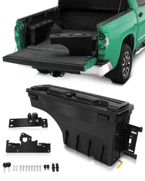 PRICES MAY VARY. Fitment: Right Side Truck Bed Storage Tool Box For Toyota Tacoma 2005-2022 Upgraded Security Level: Have you still worry about missing your equipment and goods? Don't worry. SCITOO truck bed tool box equipped with anti-theft lock to keeps them secure. Moreover, the seal of tool box is perfect after locking cover, withstand rain, dust and sunlight. Saving Use Space : Mount the truck bed box to the wall of the bedrail on either the left or right side. Pull the latch to make it piv Truck Camper Storage, Tactical Truck Ideas, Truck Bed Organizer, Truck Bed Box, Work Truck Storage, Truck Bed Tool Boxes, Truck Bed Organization, Cool Truck Accessories, Bed Box