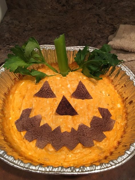 Halloween Theme Buffalo Chicken Dip, Buffalo Chicken Dip Jack O Lantern, Buffalo Chicken Dip Pumpkin, Halloween Party Deviled Eggs, Buffalo Chicken Dip Halloween Ideas, Pumpkin Buffalo Chicken Dip, Halloween Buffalo Dip, Buffalo Chicken Dip Halloween, Spooky Buffalo Chicken Dip